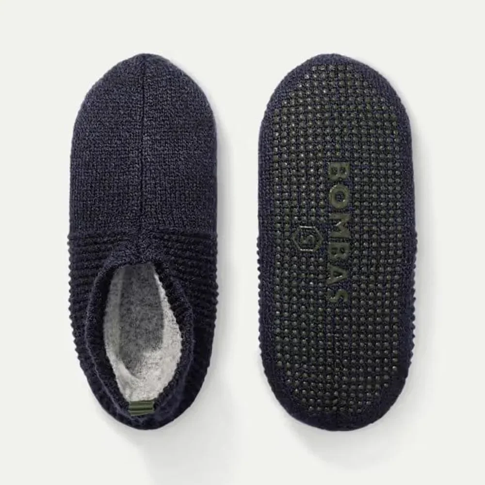 Bombas Gripper Slipper Socks Navy Knit House Shoes Adult Mens Size Large 10-12.5